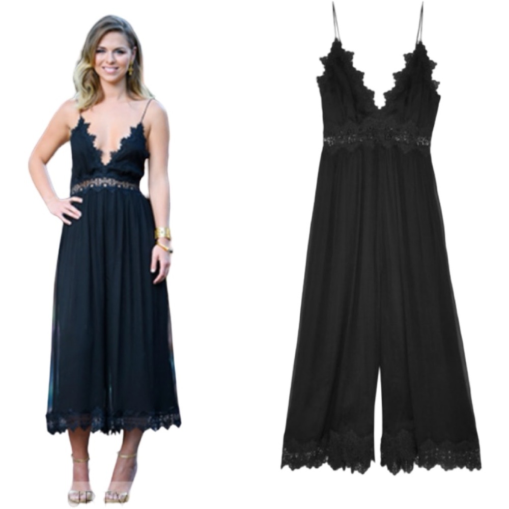 🖤 Seen on The Bachelor AU | Georgette Black Lace Wide-Leg Jumpsuit –Small